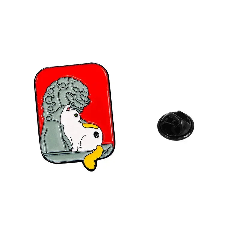 Cartoon Animal Enamel Pins: Palace Cat & Stone Lion Brooch Jewelry Gift
