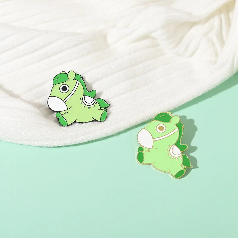 Green Horse Enamel Lapel Pins Bunny Brooches Cartoon Animal Badge Jewelry Gift