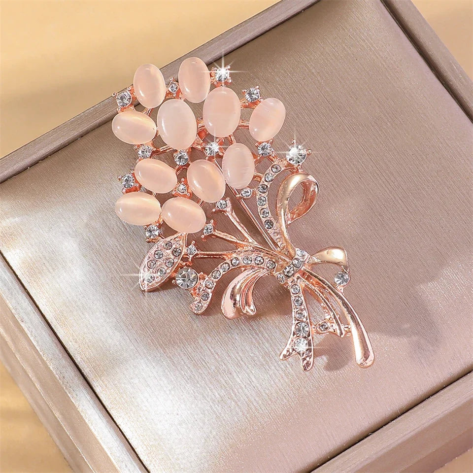 Opal Flower Rhinestone Brooch Pin Accessory Gift