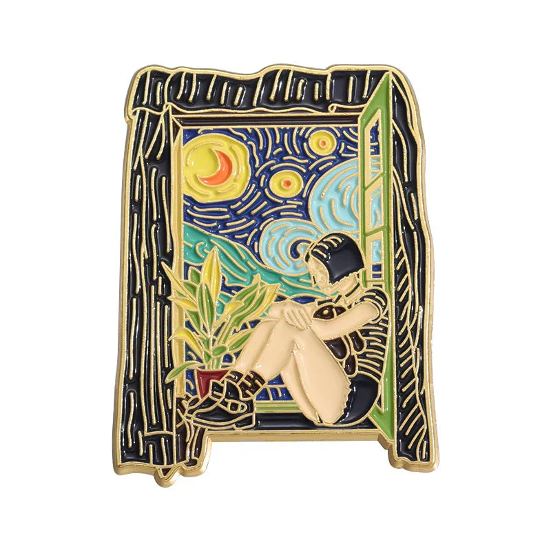 Van Gogh Starry Night Enamel Pin Brooch Jewelry Accessories Gift