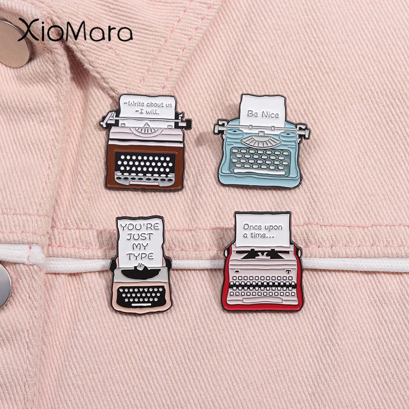 Retro Fax Machine Enamel Pin Typewriter Lapel Badge Jewelry Gift