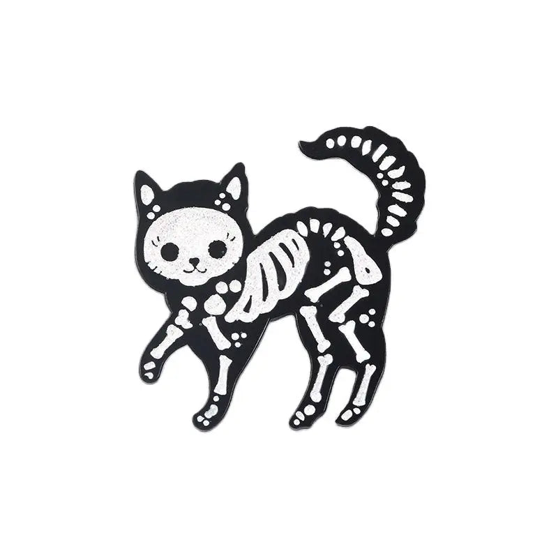 Cat Skeleton Brooch Glitter Pin Badge Punk Jewelry Gift