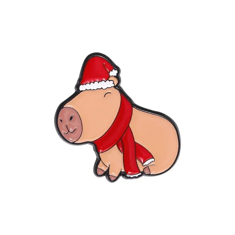 Cartoon Christmas Capybara Enamel Pin Brooch Lapel Badge Jewelry