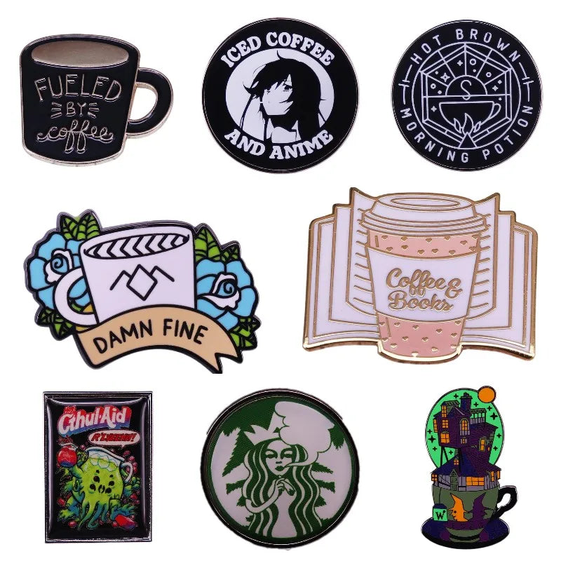 Hard Enamel Coffee Cup Pin Brooches Jewelry Wholesale
