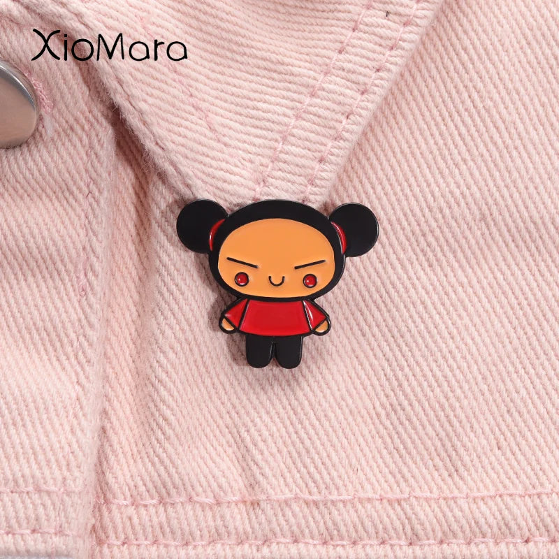 China Doll Enamel Pin Cute Cartoon Brooch Lapel Badge Jewelry Gift