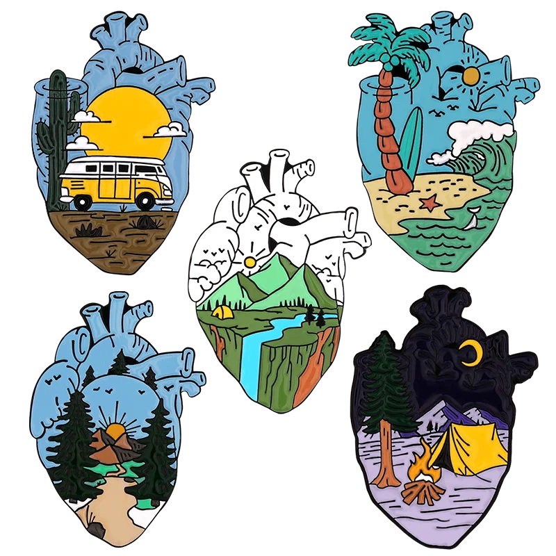 Camping Scenery Enamel Pin Hiking Brooch Lapel Pin Backpack Hat Accessories Wholesale