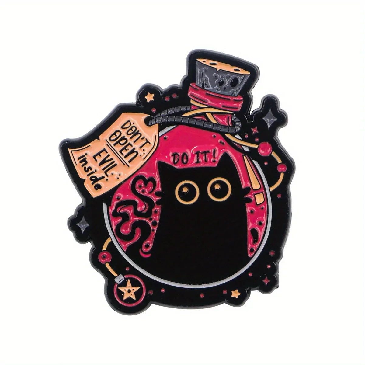 Black Cat Enamel Pin Cartoon Kitten Bottle Brooch Jewelry Gift