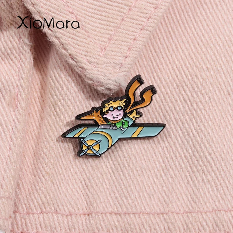 Fox Flying Plane Enamel Pin Cartoon Brooch Lapel Badge Jewelry Gift