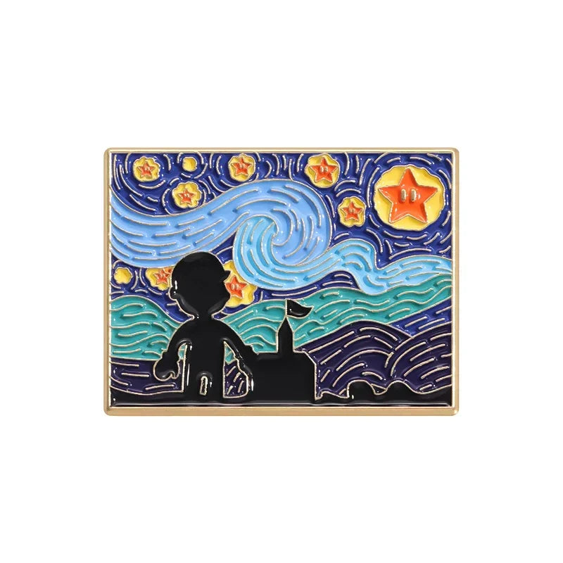 Van Gogh UFO Night Sky Enamel Pin Brooch Lapel Badge Jewelry Gift