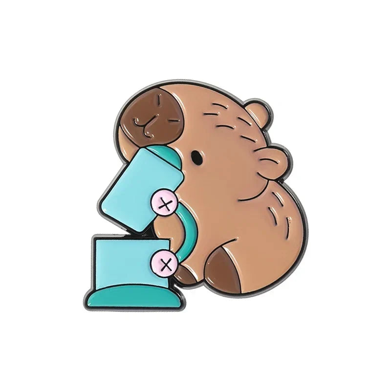 Cute Capybara Enamel Pins - Funny Creative Brooch for Students