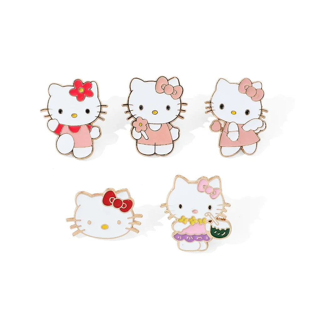 Hello Kitty Enamel Pin Set - Cartoon Brooches for Backpack & Clothing Accessories