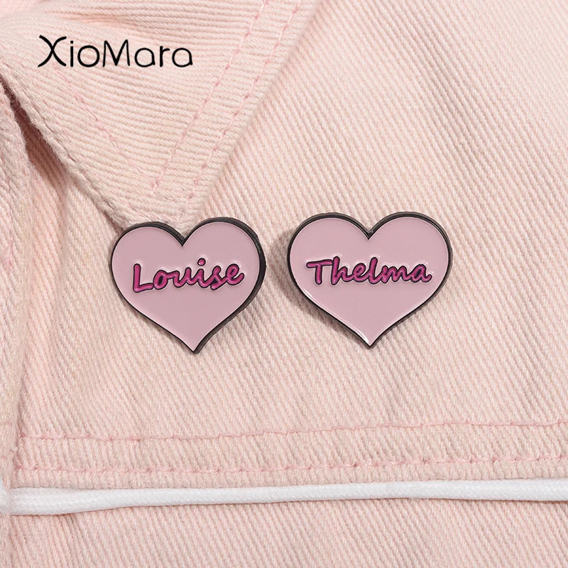 Thelma and Louise Enamel Pins Heart Brooch Lapel Badge Jewelry Gifts