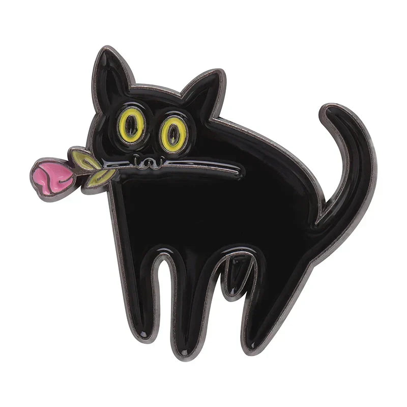 Cute Cat Enamel Pins Black Kitten Terrarium Brooches Lapel Badges Cartoon Animal Jewelry Gift