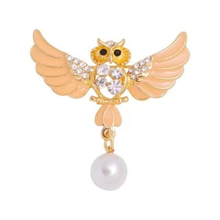 Crystal Enamel Owl Brooch Pin Vintage Badge for Women Men Gifts
