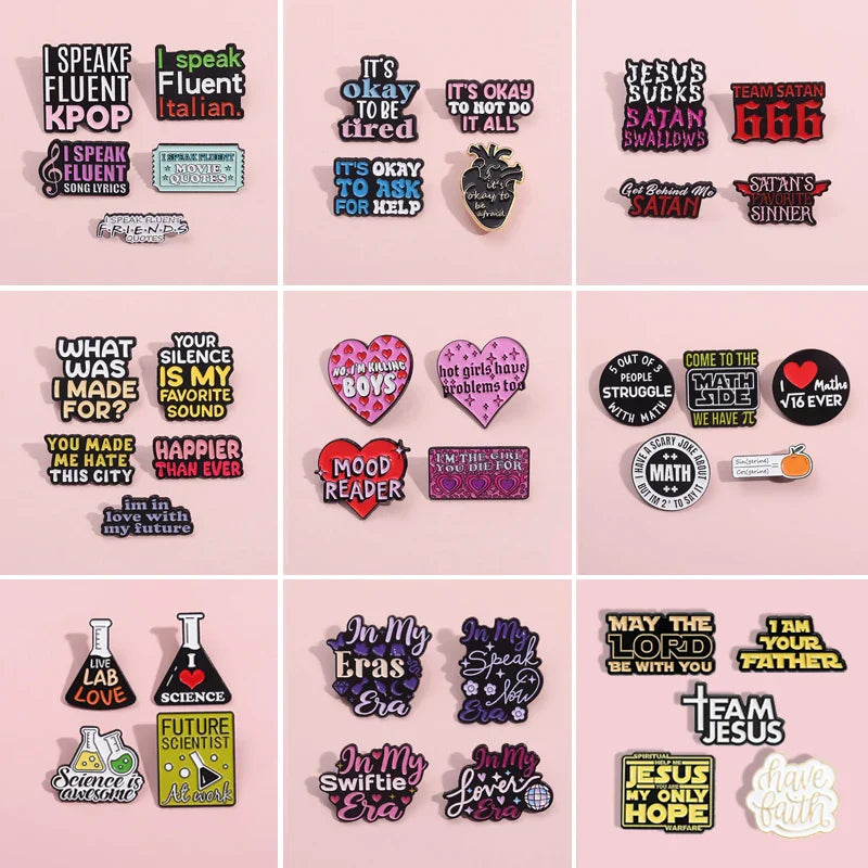 Funny Quote Enamel Pins Set - Custom Geometric Brooches Lapel Badge Gift