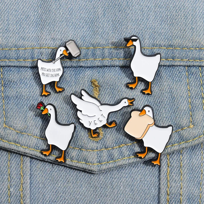 Goose Enamel Pin Cute Duck Rose Brooch Backpack Shirt Lapel Badge Wholesale Metal Jewelry