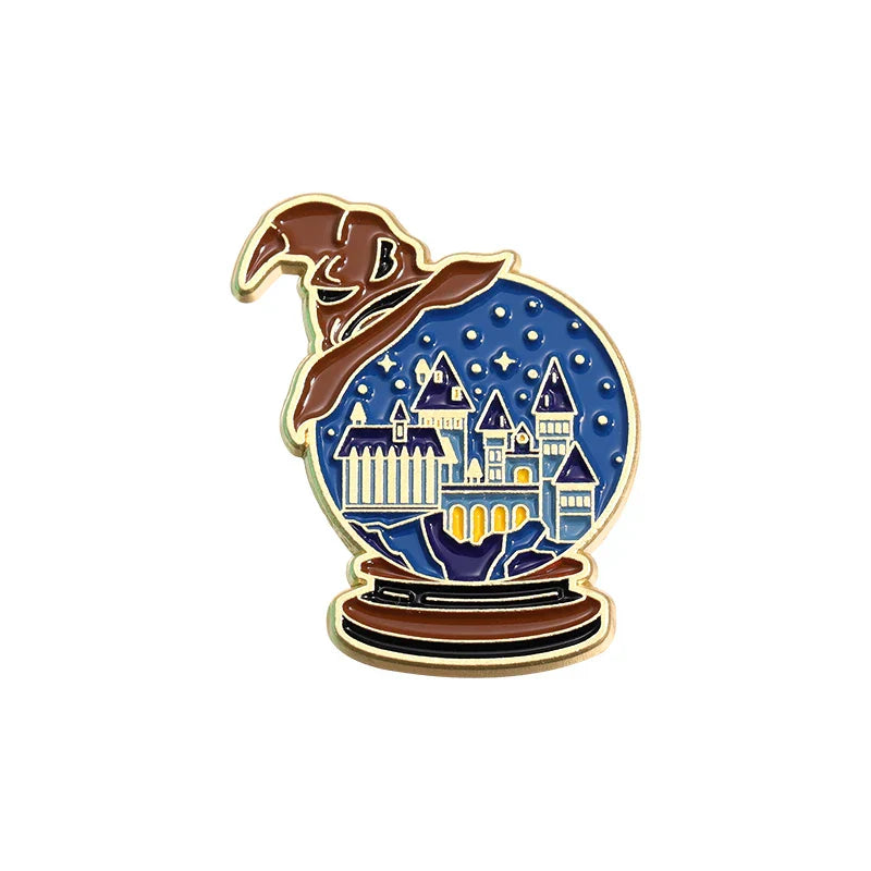 Christmas Crystal Ball Enamel Pin Cartoon Castle Train Wizard Hat Brooch Lapel Badge Jewelry Gifts