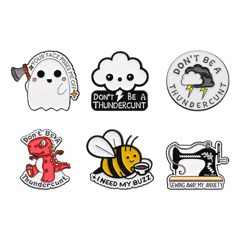 Sewing Away Anxiety Enamel Pin Funny Brooch Lapel Backpack Badge Gift
