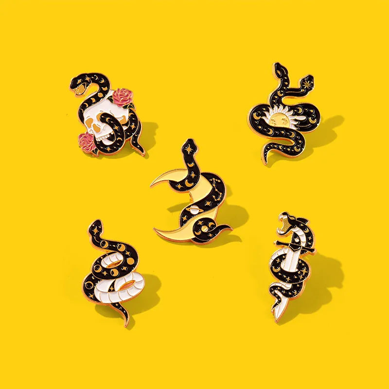Snake Moon Sun Sword Flower Enamel Pins Brooches Lapel Hat Bag Accessories for Kids