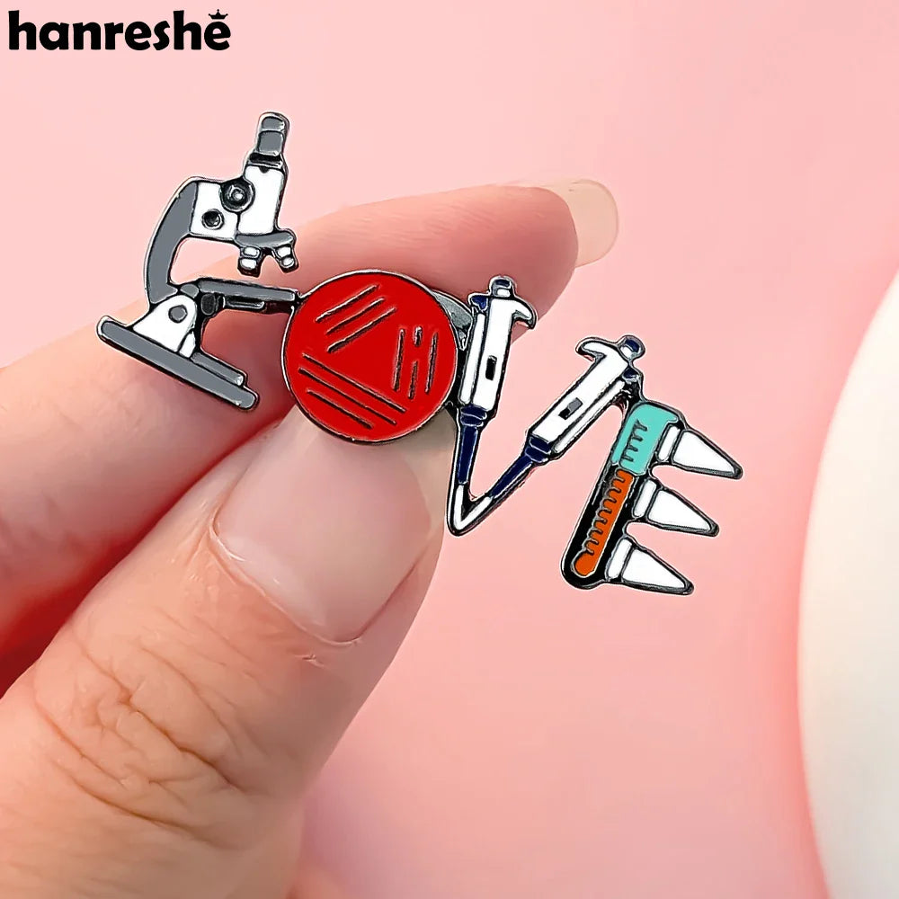 Hanreshe Science Enamel Pin Microscope Test Tube Brooch Lapel Badge Jewelry