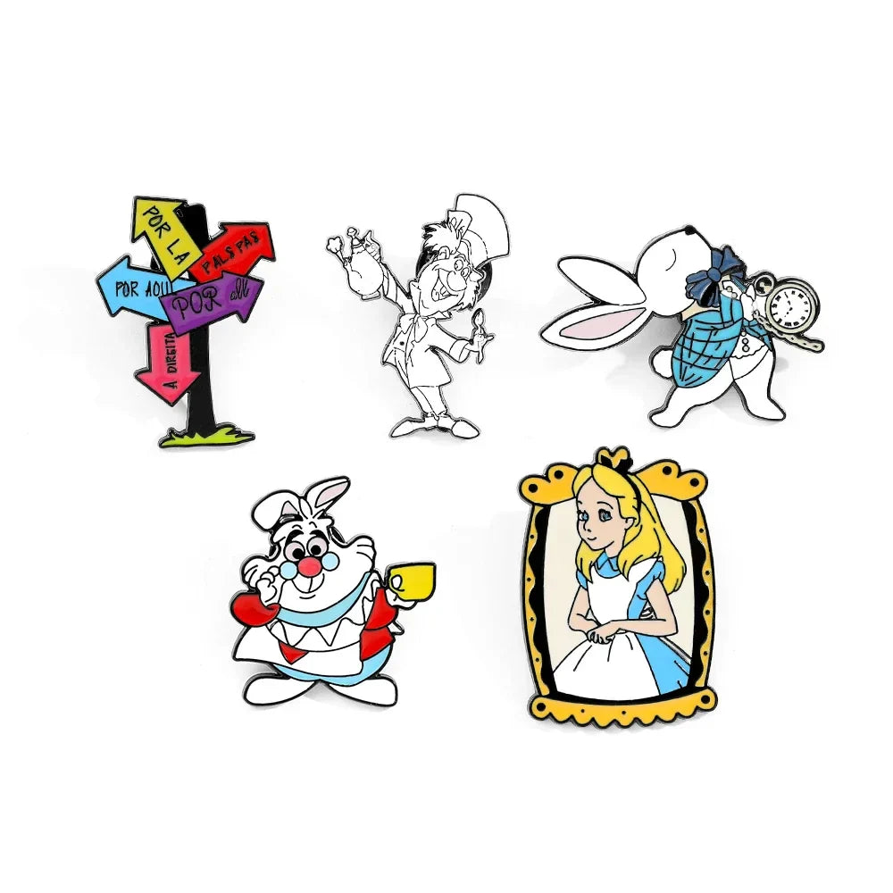 Anime Alice in Wonderland White Rabbit Enamel Pin Set