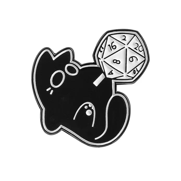 Black Cat Chomp Dice Enamel Pin Cosplay Kitten Brooch Jewelry Gift