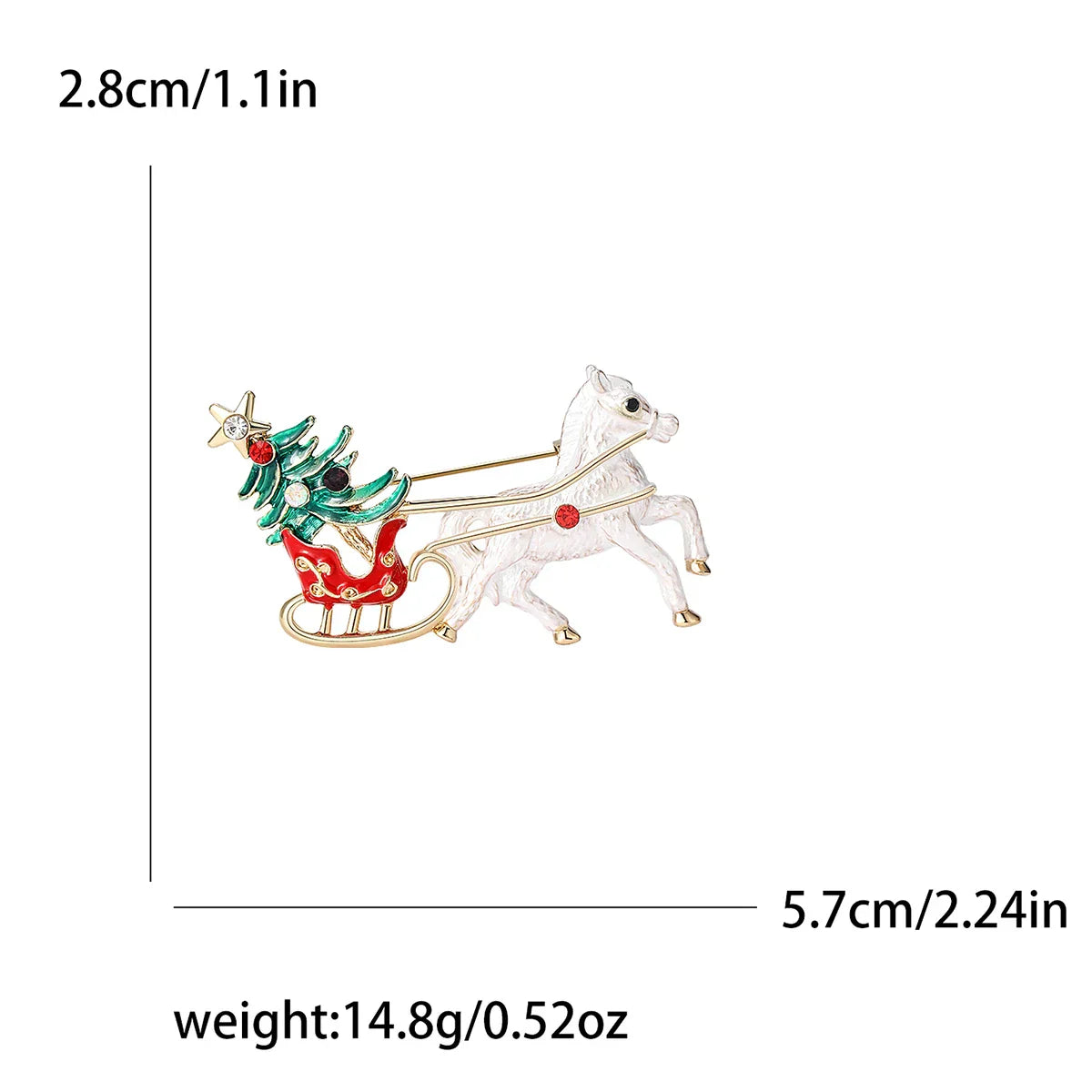 Christmas Sleigh Brooch Rhinestone Deer Pin Jewelry Gift