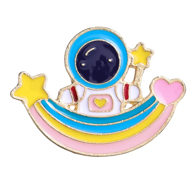 Spacecraft Astronaut Enamel Lapel Pin Cartoon Metal Brooch Jewelry Badge