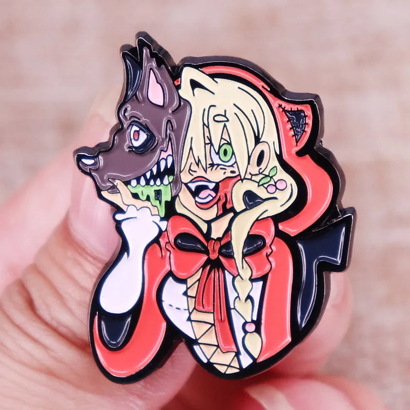 Blood Fairy Tales Horror Red Riding Hood Wolf Enamel Lapel Pin