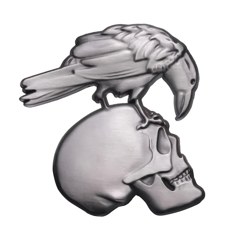Gothic Raven Skull Enamel Pin with Revolvers Halloween Jewelry Gift