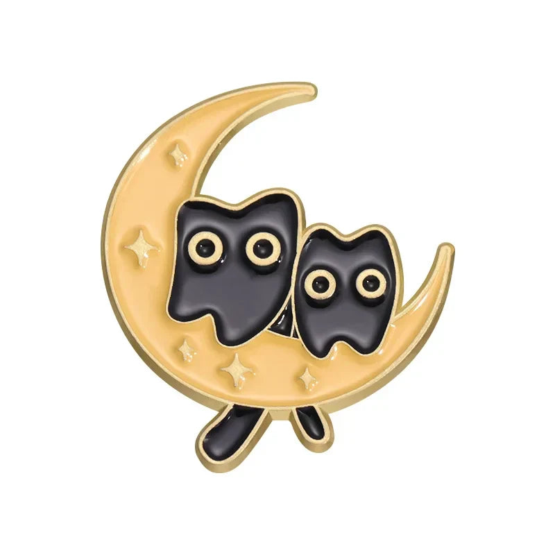 Black Cat Enamel Pin Brooch Moon Astronaut Kitten Jewelry Lapel Badge