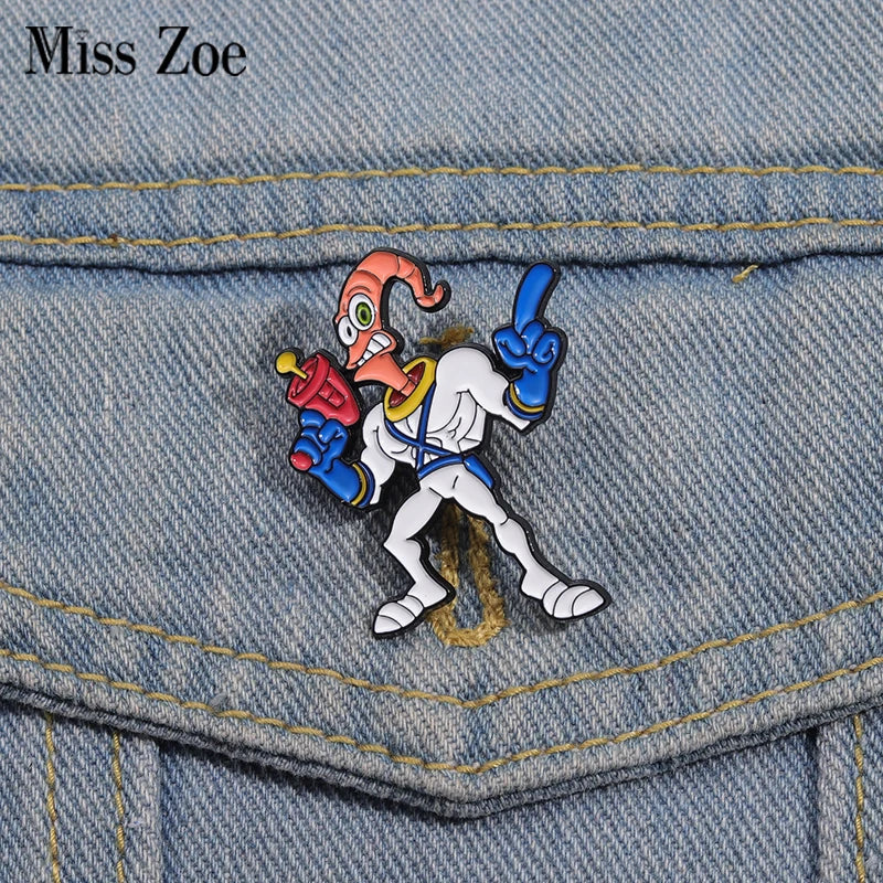 Earthworm Warrior Enamel Pin Cartoon Game Brooch Lapel Badge Jewelry Gift