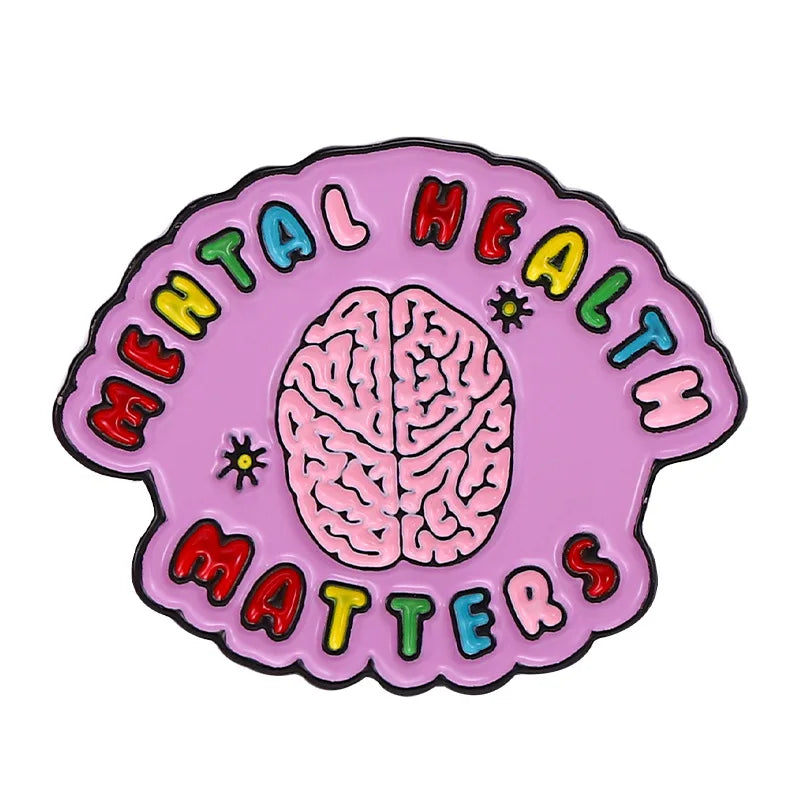 Mental Health Brain Brooch Pin Badge Gold Metal Lapel Gift