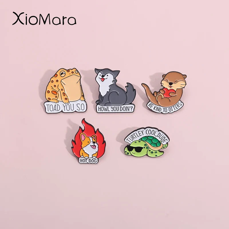 Toad Otter Turtle Enamel Pins Cool Brooches Lapel Badges Animal Jewelry Gift