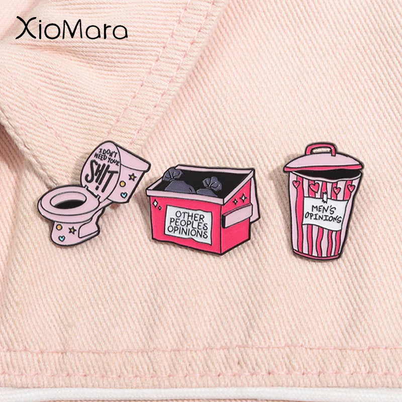 Feminism Pink Trash Can Enamel Pin Brooch Lapel Badge Jewelry Gift