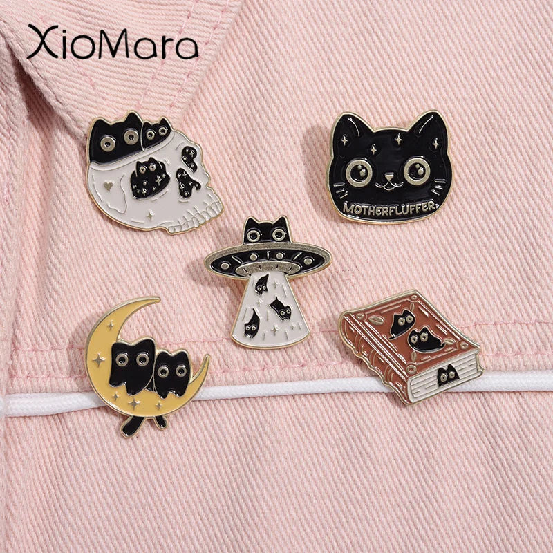 Black Cat Enamel Pin Punk Kitten Brooch Badge Jewelry Gift