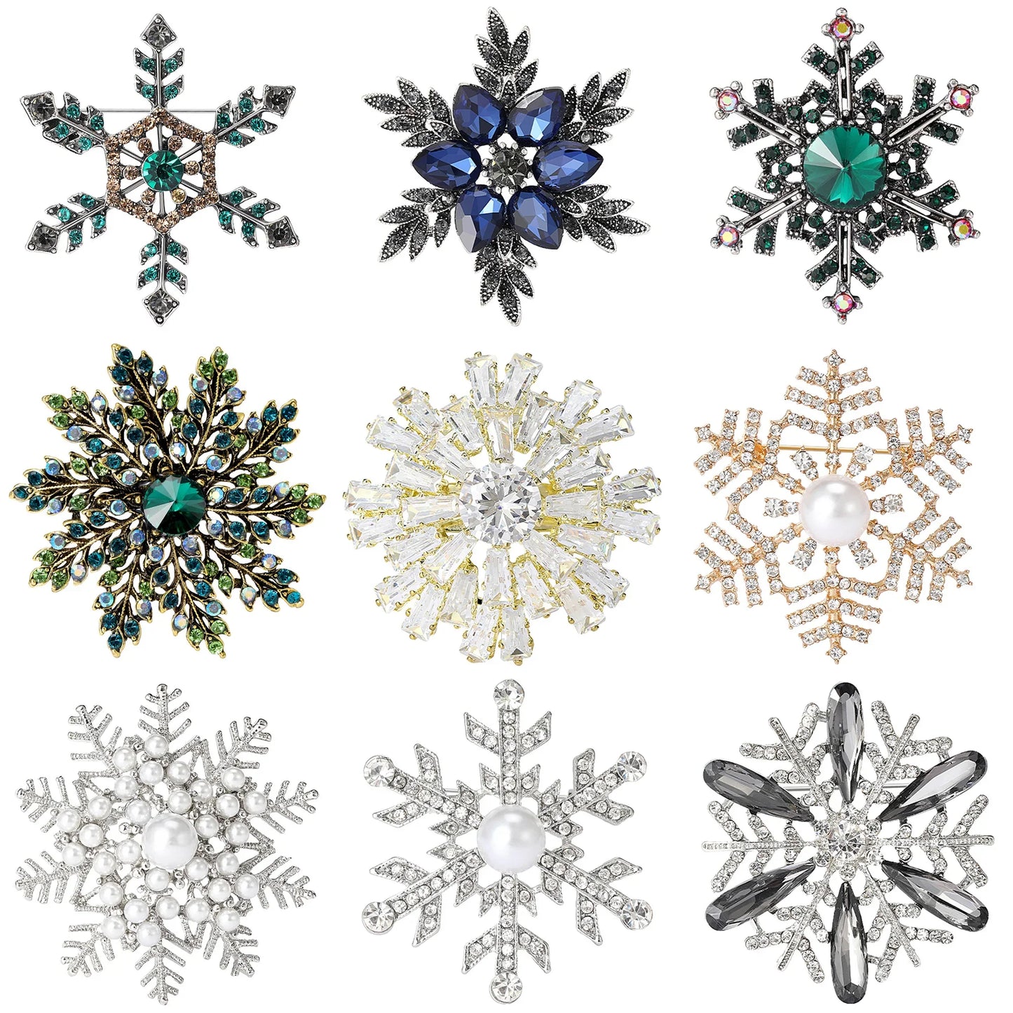 Rhinestone Snowflake Pearl Brooch Pin Jewelry Accessories
