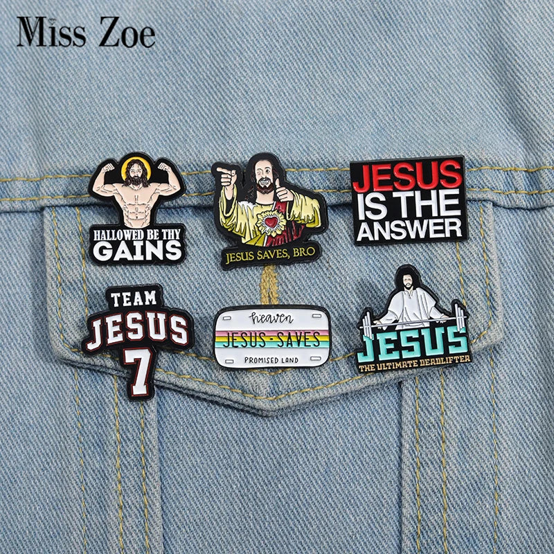 HALLOWED BE THY GAINS Jesus Enamel Pins Brooches Lapel Badges Jewelry Gift for Believers