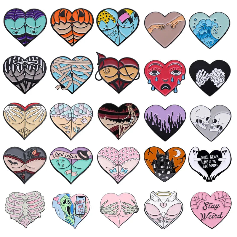 Halloween Enamel Pins: Sexy Demon, Pumpkin, Spider, Vampire Brooch Lapel Jewelry Gift