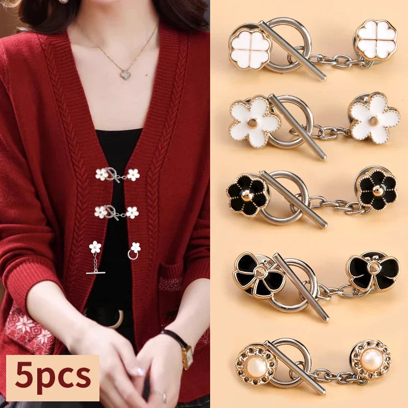 5 Sets Metal OT Button Up Brooch for Coat, Sweater, Cardigan, Women's Decorative Button