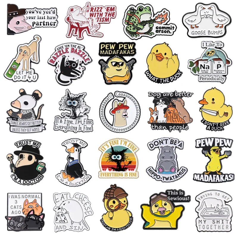 Cartoon Animal Enamel Pins Rat Duck Goose Brooches Lapel Backpack Badge Jewelry Gifts