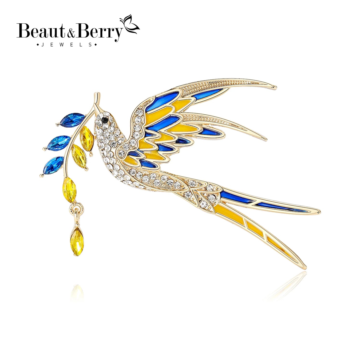 Beaut&Berry Rhinestone Peace Dove Brooch Ear of Wheat Pin Accessory Gift