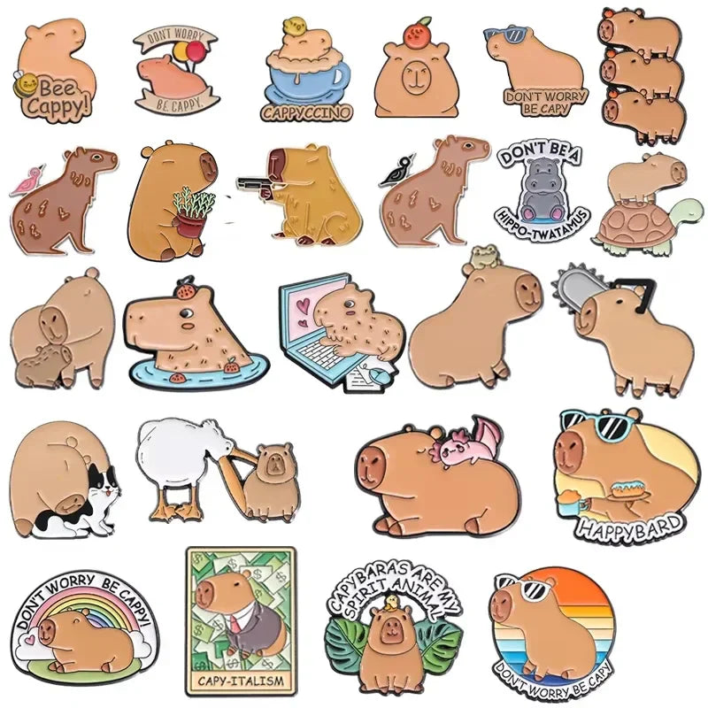 Cute Capybara Enamel Pin Animal Brooch Frog Lapel Badge Gift