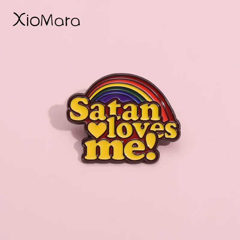 Rainbow Satan Loves Me LGBT Enamel Pin Brooch Lapel Badge Jewelry Gift Unisex