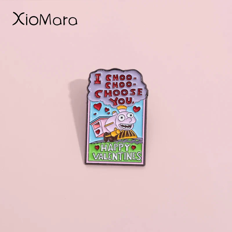 Valentine's Locomotive Enamel Lapel Pin - "I Choo Choo Choose You" Badge for Clothes & Backpacks