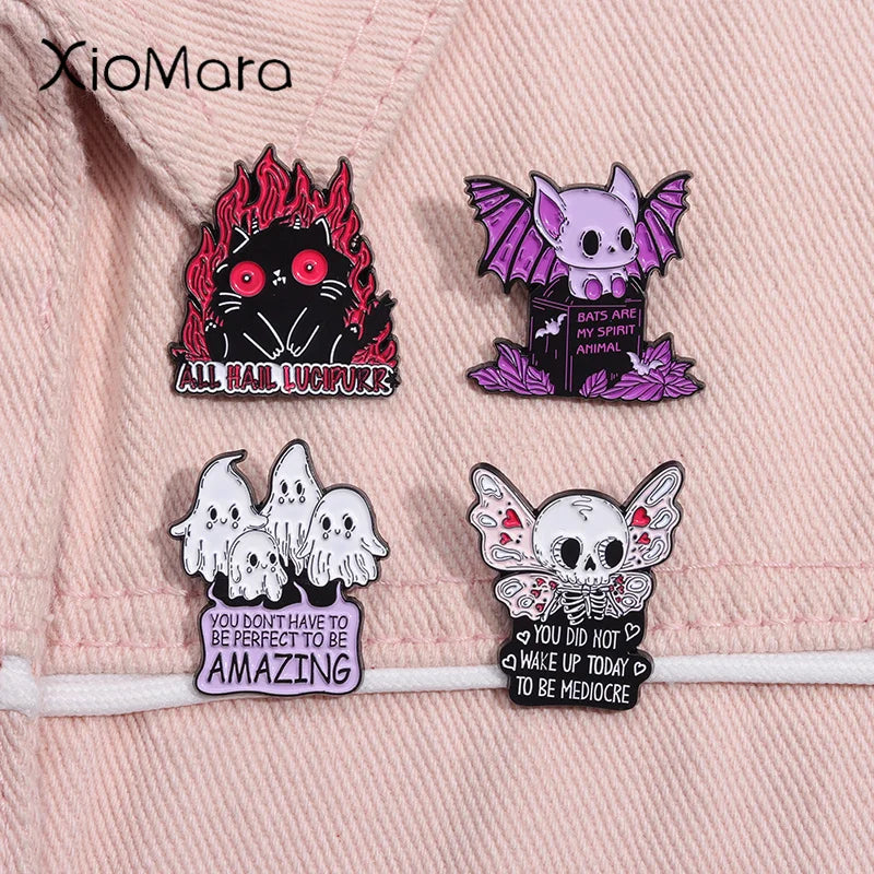 Bats Spirit Animal Enamel Pin Lucipurr Ghost Skeleton Butterfly Brooch Halloween Jewelry