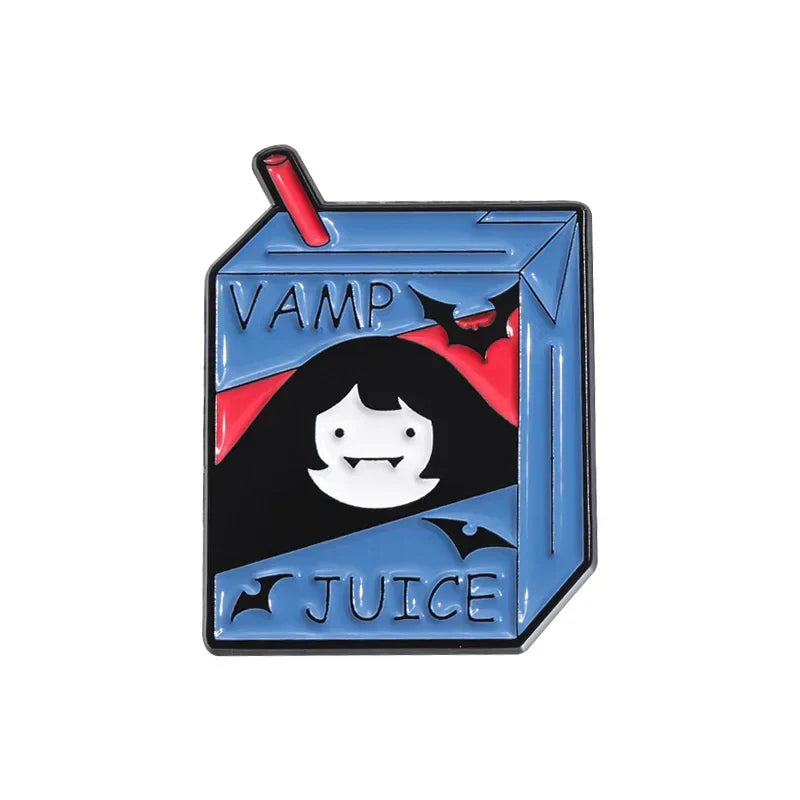 Punk Vamp Bat Juice Enamel Pins Cartoon Brooch Lapel Hat Badge Accessories