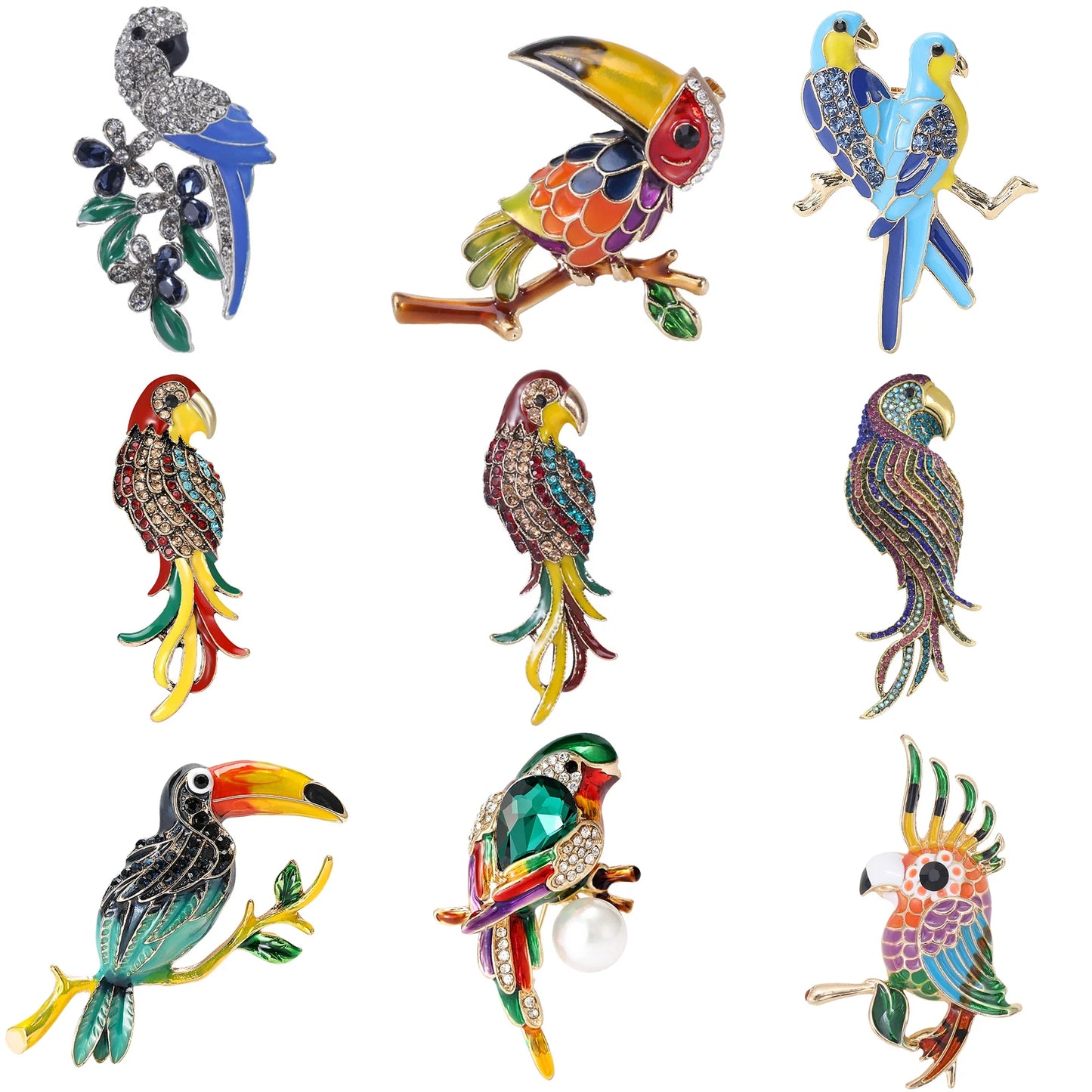 Rhinestone Bird Brooches Enamel Animal Pins Jewelry Accessories