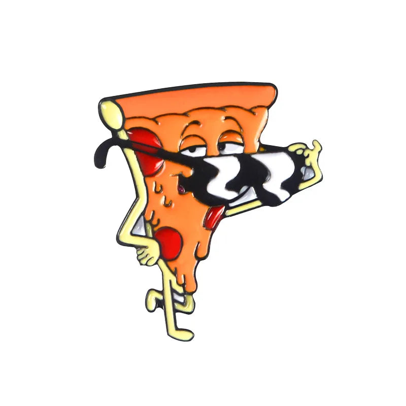 Funny Animal Pizza Enamel Pins Brooches Lapel Badges Gift