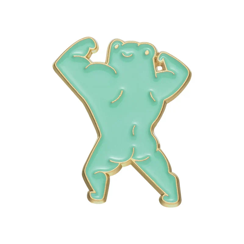 Muscle Frog Enamel Pin Funny Green Brooch Lapel Backpack Badge Jewelry Gift